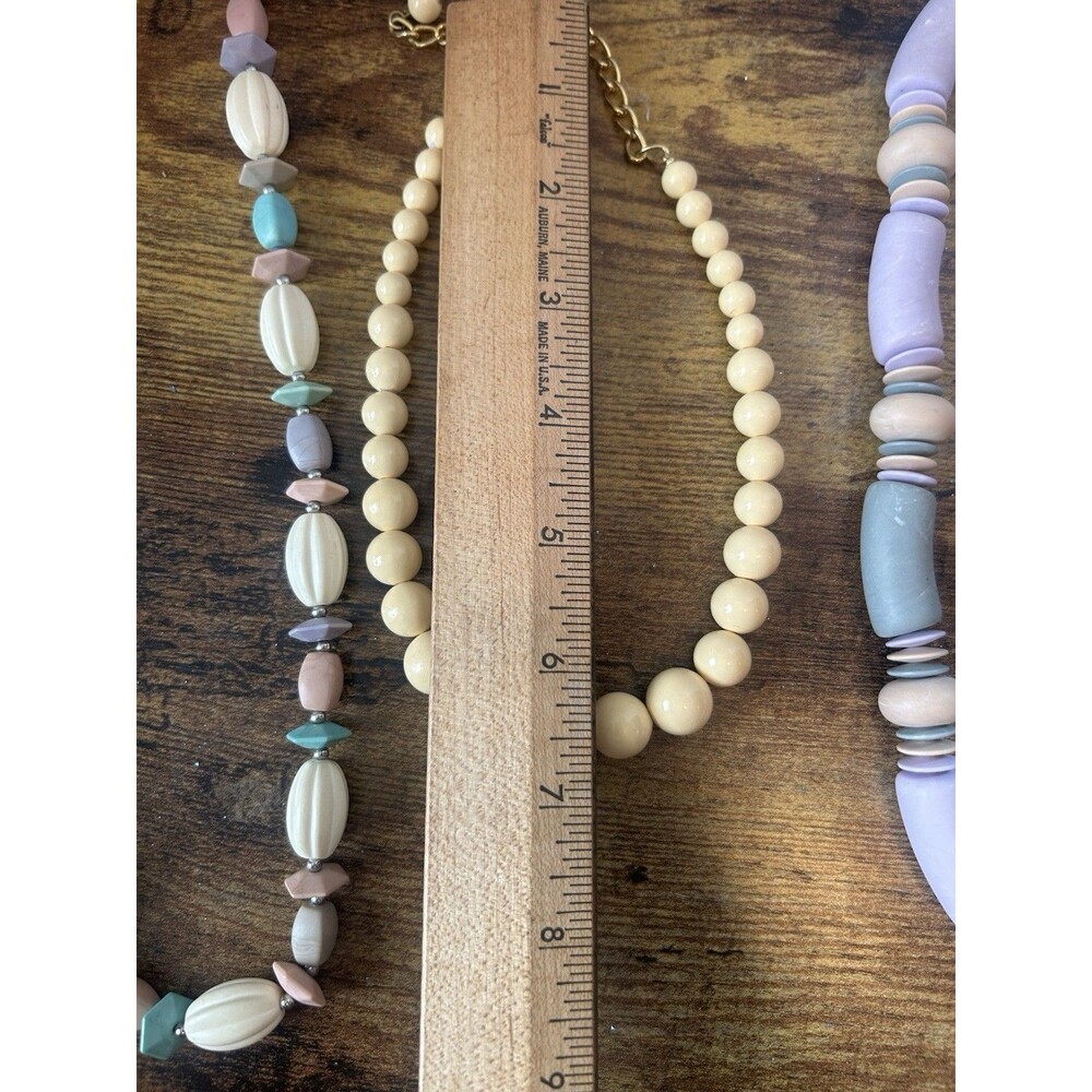 Lot 3 Vintage Beaded Necklaces Pastel Statement Set w Earrings Retro Chic - Picture 7 of 13